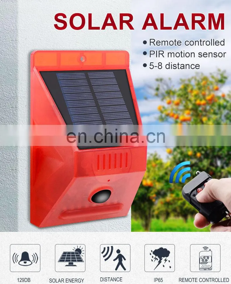 Solar Alarm Lamp Warning Sound 129dB Loud Siren Strobe Farm Orchard Light NEW
