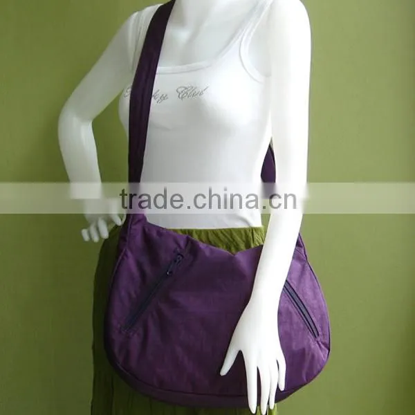 Custom Deep Plum Water Resistant Nylon Shoulder Bag Latest Fashion Washed Nylon Hobo Bag