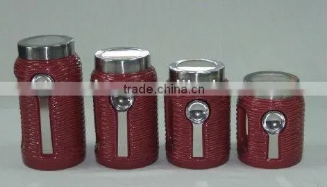 Decorative kitchen canisters ceramic jars with spoon
