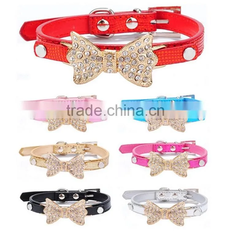 Wholesale serpentine pet collar diamond gold bowknot pet collar