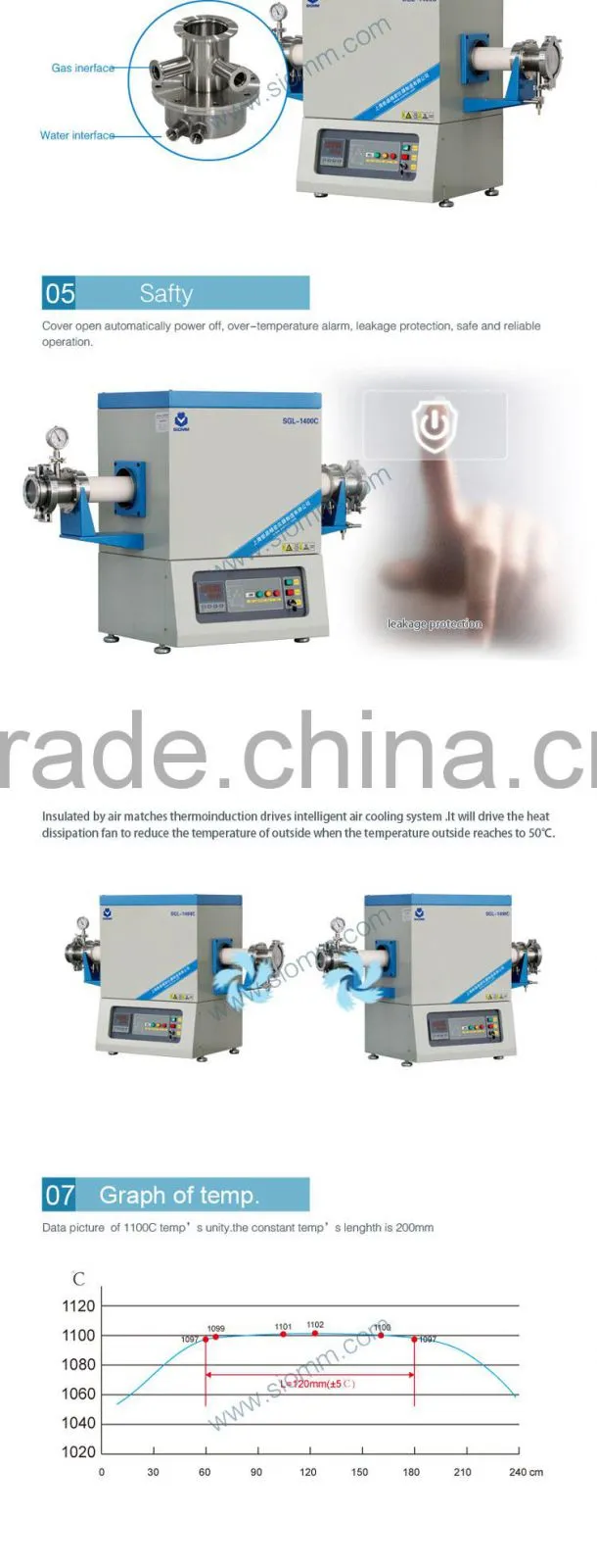 High temp.gas ceramic alundum tube furnace SGL-1400C