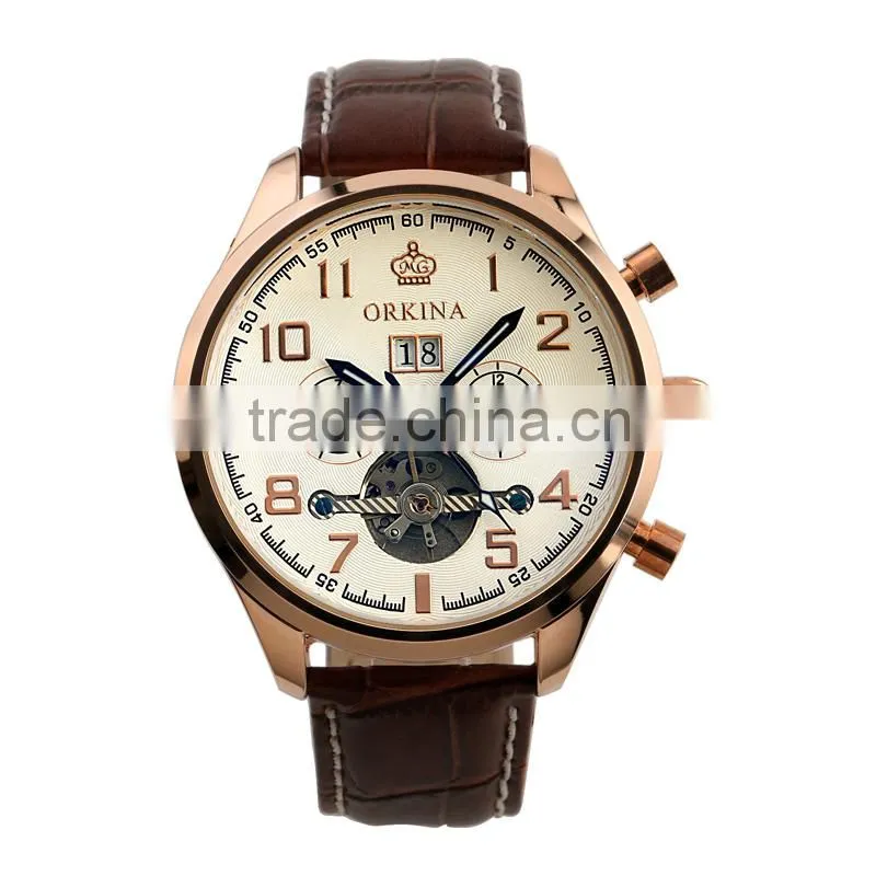 Tourbillon Skeleton Men Wrist Watch Rose Gold Men Automatic Mechanical Watch WM374