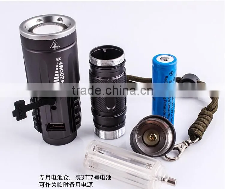 18650 good quality multifunction USB outdoor lighting Defensive Flashlight T6 Zoom Focus LED flashlight rechargeable