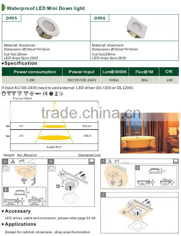 High Lumen COB LED IP44 Waterproof Ceiling Mini Down Light