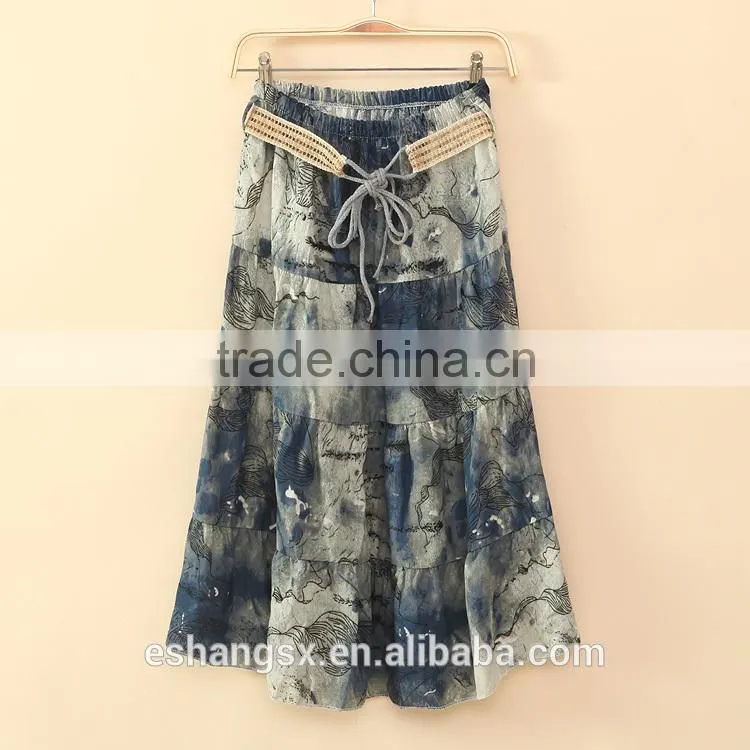 Ladies Bohemian style long linen printed dress