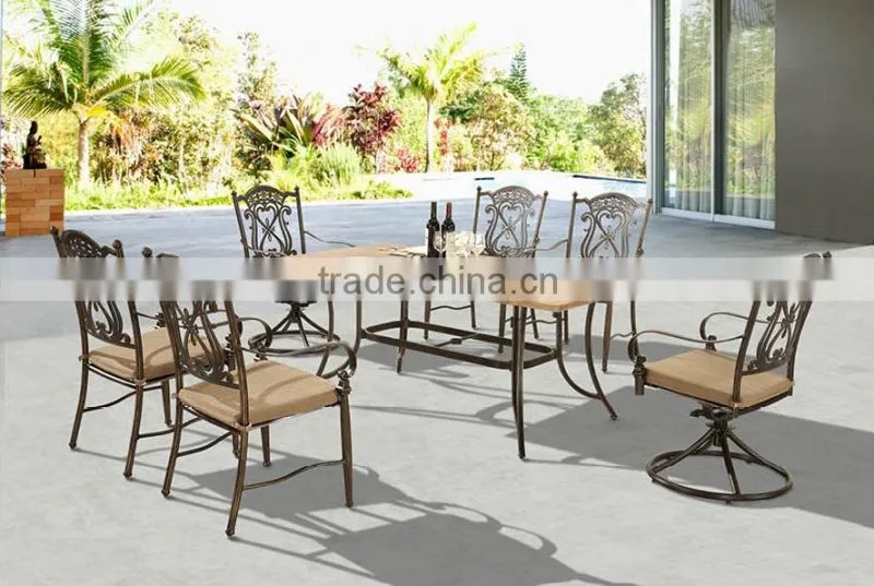Premium Quality Garden Patio Terrace Deck Cast Aluminum Bronze Living Accents Outdoor Furniture Mosaic Table with Swivel Chairs