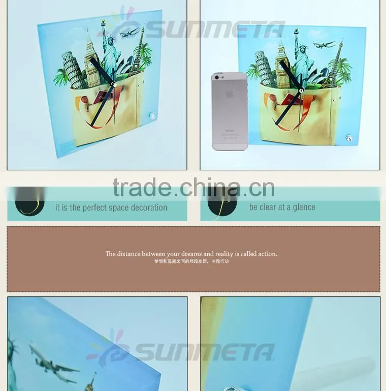 Sunmeta factory directly blank sublimation square glass photo frame with clock BL-26