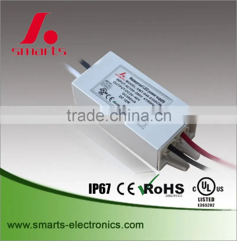 CE UL approval 300ma 12w constant current led driver ip67