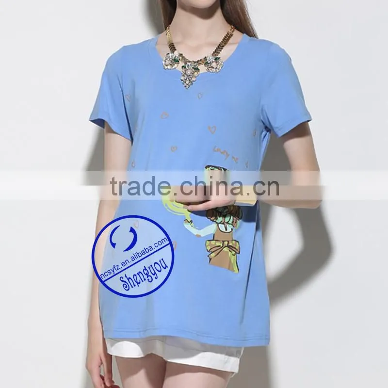 Custom spandex cotton printed short sleeve maternity t shirt