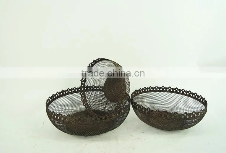 Antique french round decorative wire basket