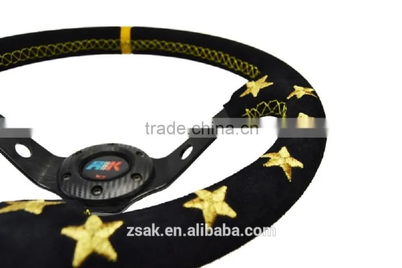 Suede leather deep dish 14'' steering wheel for cars