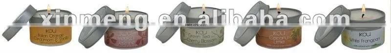 Scented soy wax candle in travel tin