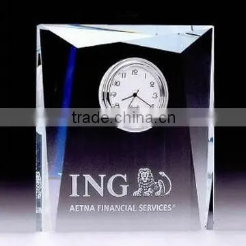 Crystal table clock with rectangle crytsal block for logo engraved