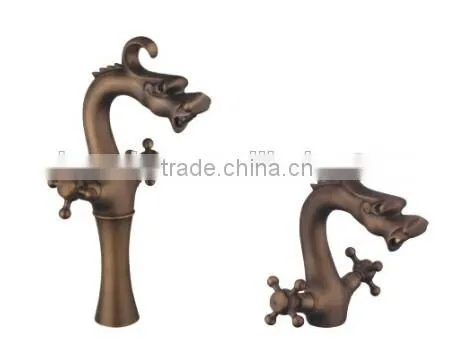Luxury graceful dragon brass faucet bathroom dual handle gold basin faucet