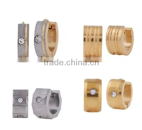 Shiny fashion hot selling Women's Gold Stainless Steel Huggie Hoop Stud Earring
