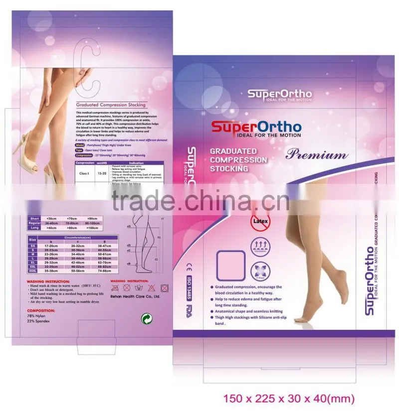 Medical Compression Stocking--- A6-017 Thigh High Open Toes with Silicone Band for Varicose Veins