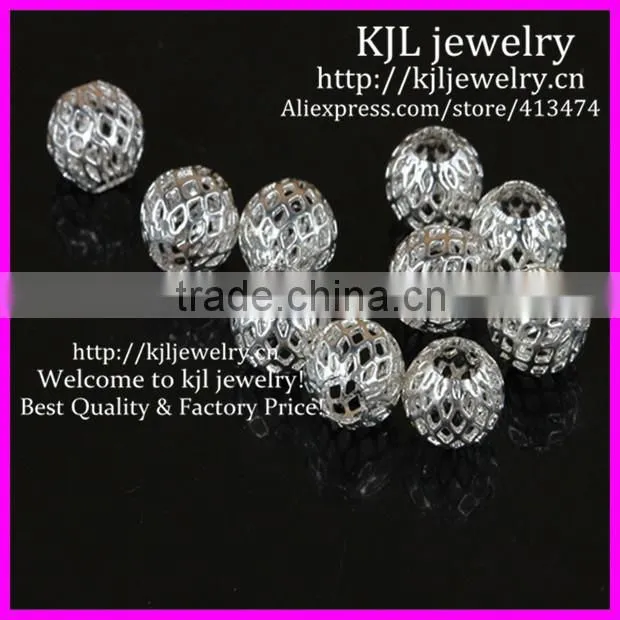 KJL-BD5322 Fashion Silver Plated Net Ball Spacer Big Hole Charm Beads Fit DIY European Bracelets 9x9mm