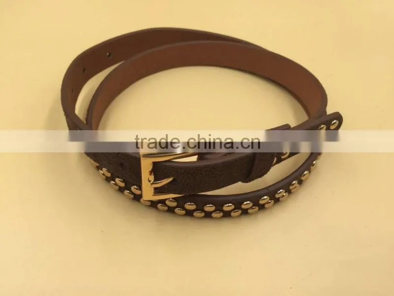 sued effect belt with gold color rivets