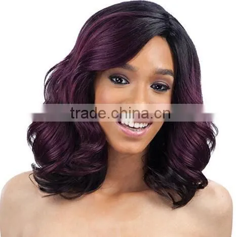 Fashionable Ombre Black & Purple Slight Curly Synthetic Hair Wig