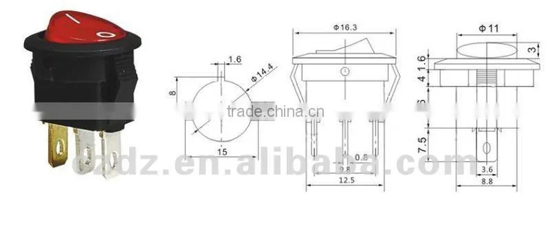 3pin mini rocker switch chzjcz*1-/Rocker Switch 2/*-122/*-/ *-12 oval ellipse with lighted