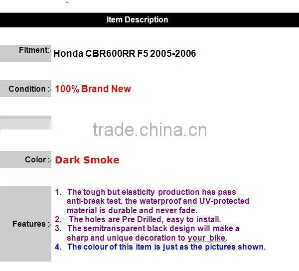 F5 CBR600 05-06 windscreen/windshield for honda windshield motorcycle part accesories