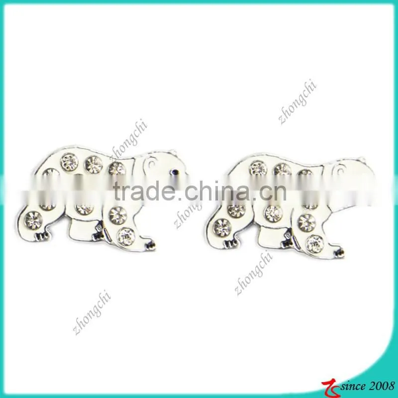 Zinc Alloy Metal Silver Bow Slide Charm With Clear Crystals