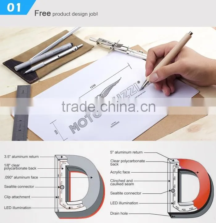 OEM 3d led light up mirror vintage metal letter to make signs