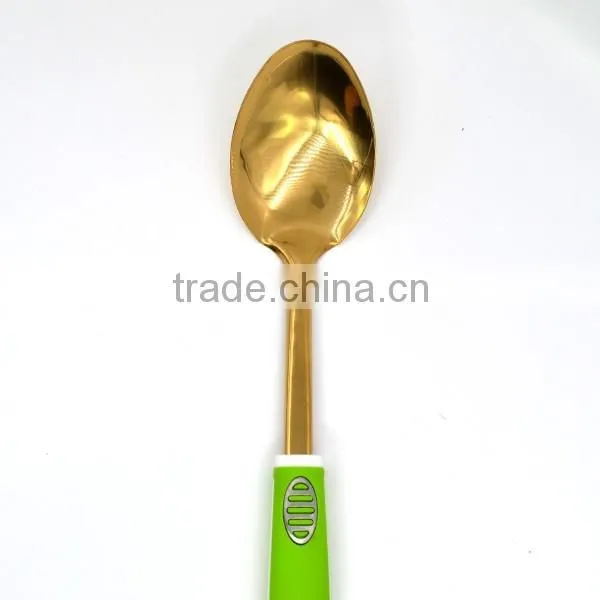 Fashion style New design TPR handle gold plating stainless steel serving spoon