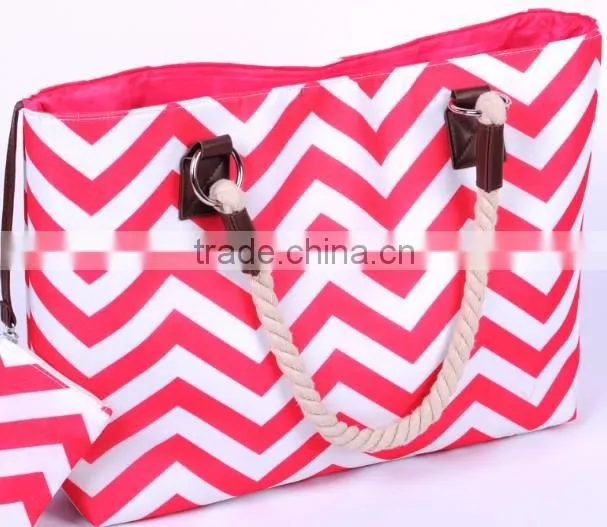 Striped cotton handle shopping tote bag