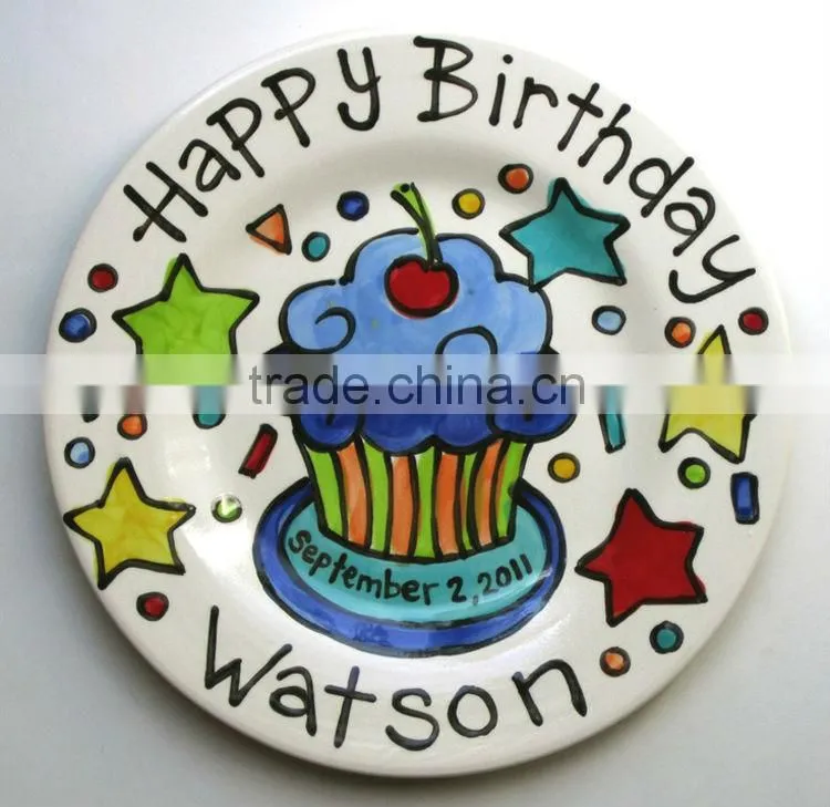 Wholesale 8.5" 10.5" personalized ceramic birthday plates for party,personalized plates