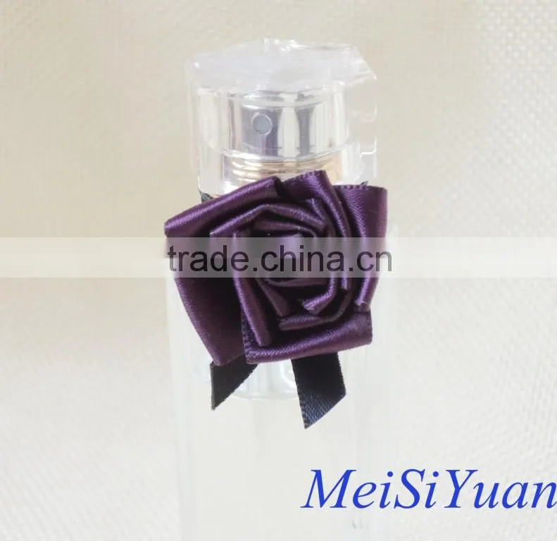 Wholesales chiffon rose perfume bottle decoration satin ribbon flowers with elastic loop