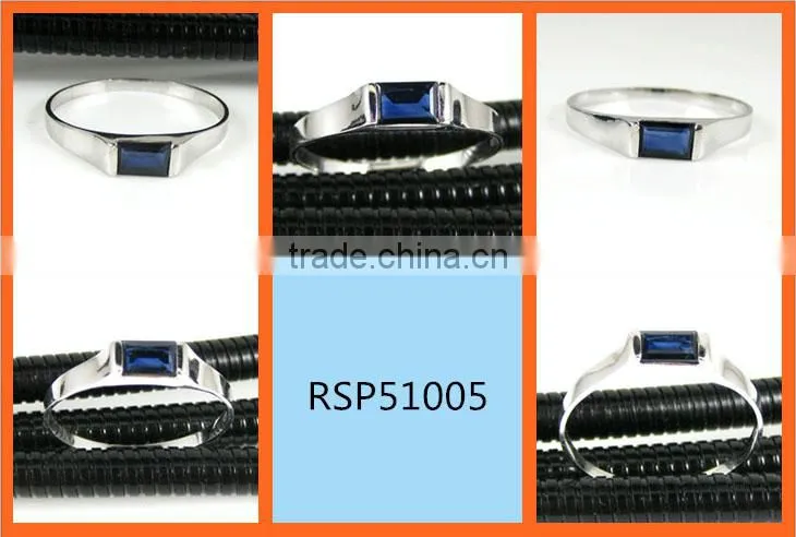 Men's Ring sterling silver and sapphire 4x6mm faceted puffed rectangle