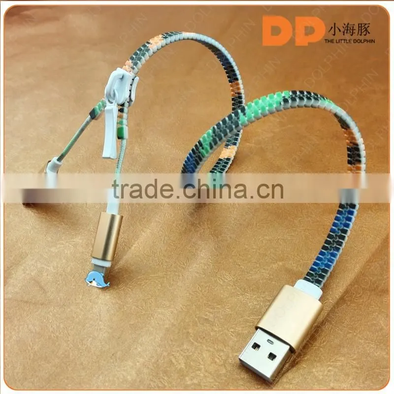 Colorful high speed zipper usb cable line 2 in 1for iphone6/5/5s /samsung s4 s5 s6