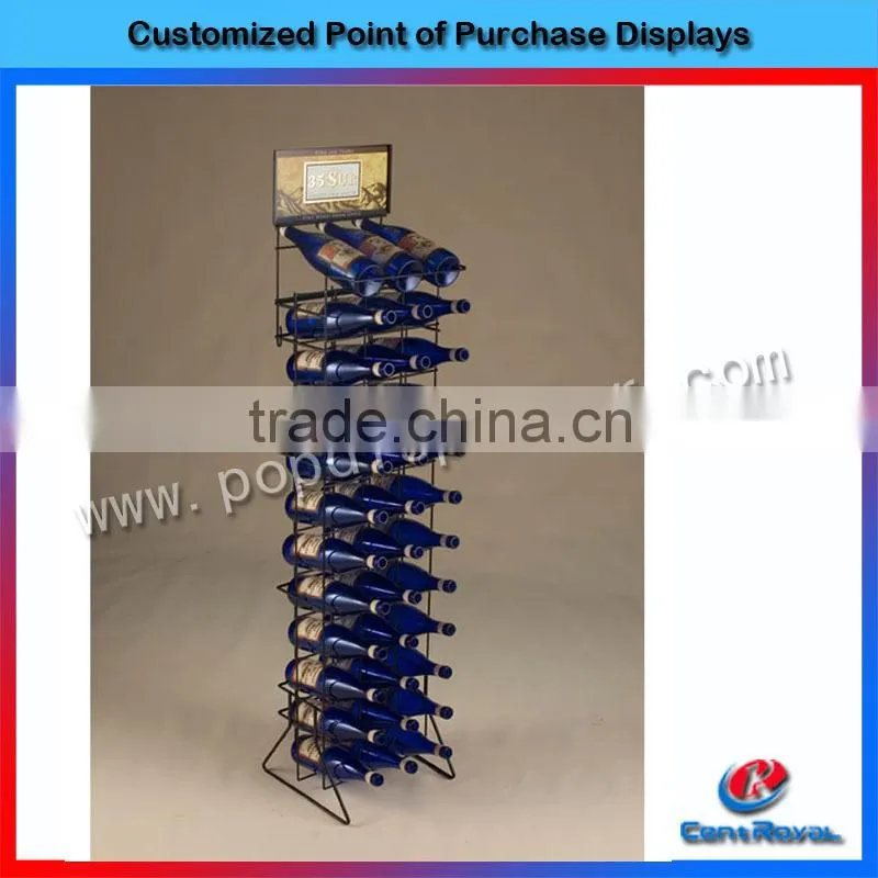 Free standing supermarket retail wine bottle rack stainless steel