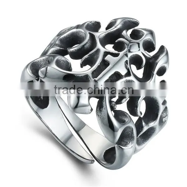 biker stainless steel hollowed-out cross ring