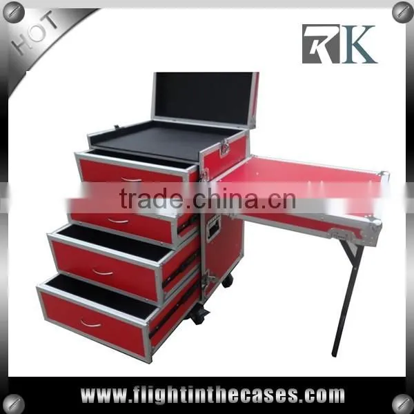 Drawer Flight Case with DJ Work Table and Wheels, 4 Drawers--2 x 4U, 2 x 3U High