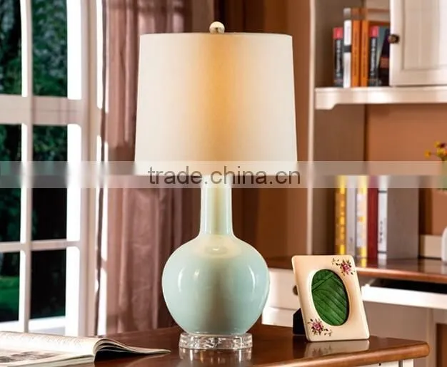 Acrylic Base Ceramic Body With Fabric Round Lampshade Modern Desk Lamp Bedroom Living Room Dining Room Table Lamp
