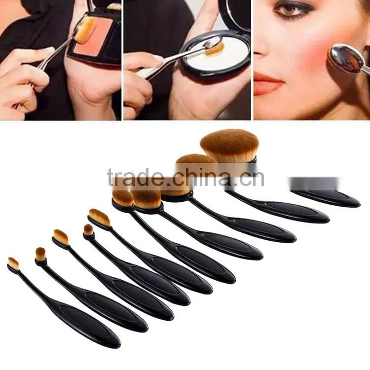 2016 new hotsell high quality oval tooth shaped makeup brush 10 pcs/set