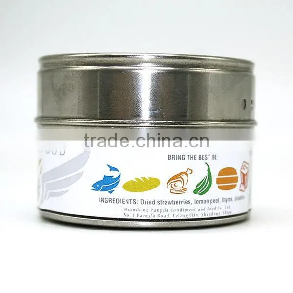 Taste of california-gourmet spice blends in megnetic stainless steel can with 2 puring options for shaking and pouring