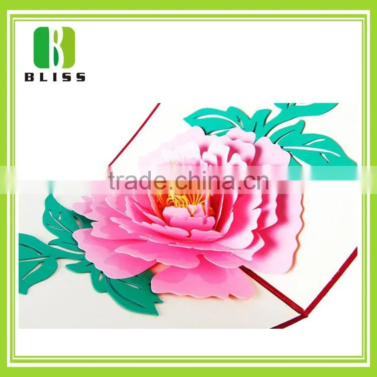 Handmade offset paper printing 3d pop up folding dried flowers greeting cards