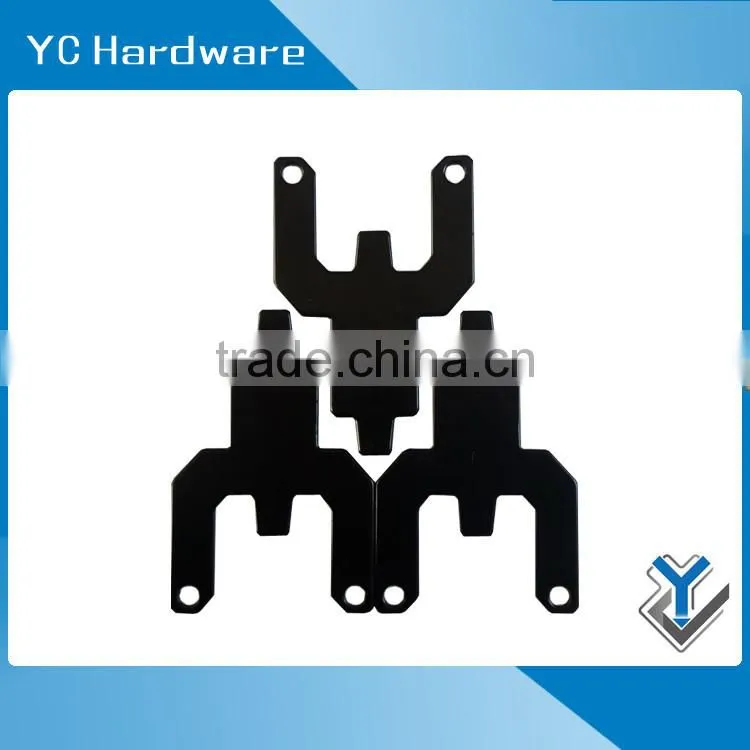 small black powder coated metal bracket for equipment