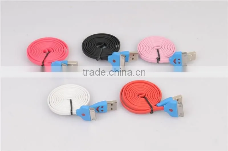 1m LED USB Cable Micro USB Cable With Led Light for iPhone Smile Face USB data charging cable charger lines for iphone 4 4s
