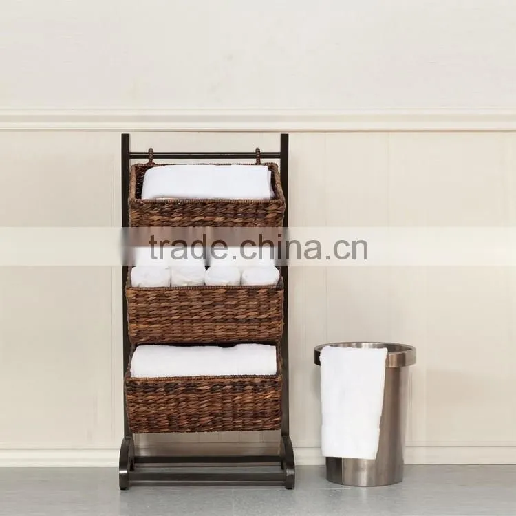 Home or Shop 3-Tier Rack Style Metal & Water Hyacinth Storage Basket