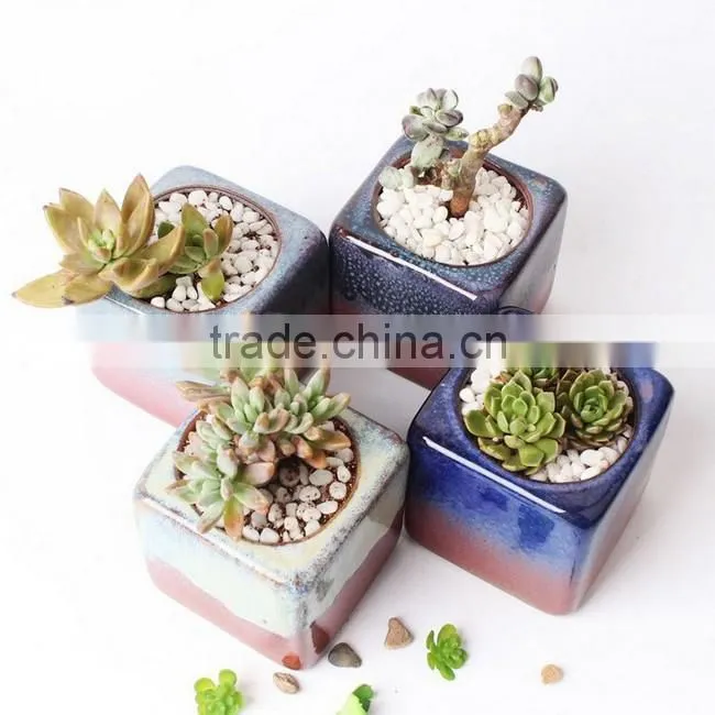 Attractive kiln glaze square mini ceramic flower pots