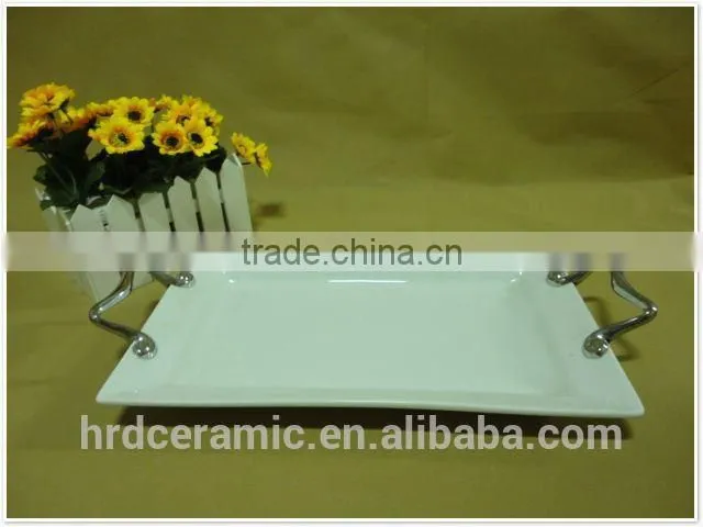 high quality stock ceramic flower plate with handles