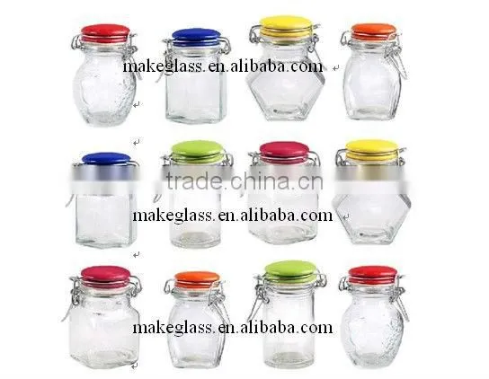 airtight small glass jar with ceramic lid with clip and mat, glass storage jar