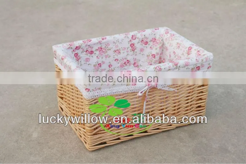 genuine handmade wicker storage organizing basket with chambray liner