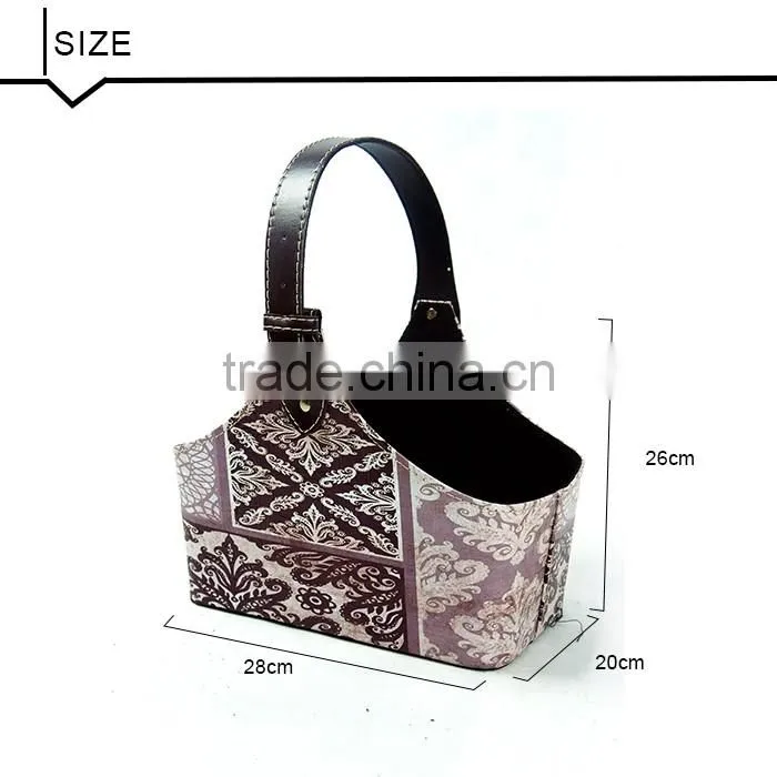 Desktop Faux Leather Magazine Holder With Buckle Handle For Home/Office/Hotel