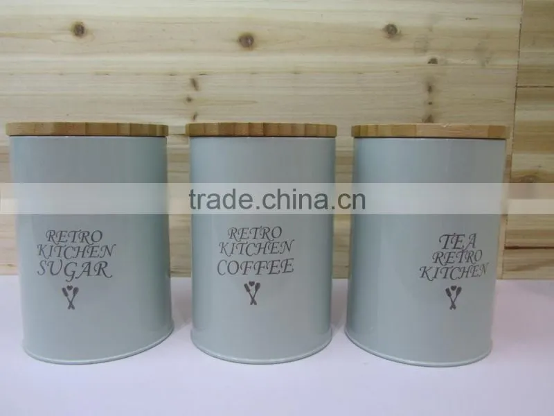 Hot Sales Set of 3 Attractive Home Metal Sugar Tea Coffee Canisters with bamboo lid