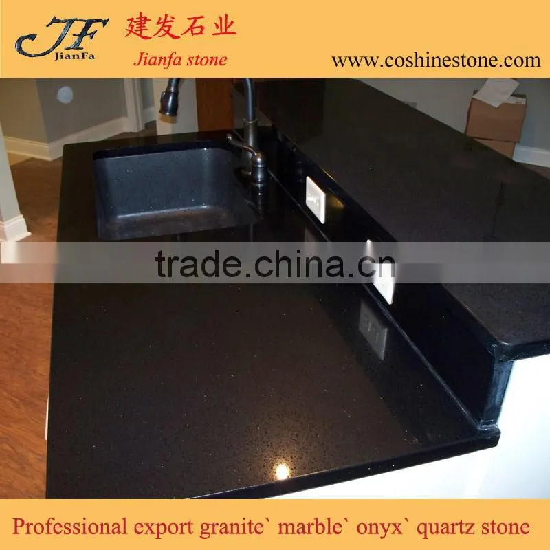 High glossy environmental kitchen black galaxy quartz countertop